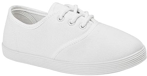 MyShoeStore Canvas School PE Gym Sports Pumps, White Lace Up, Infants Size 8 UK
