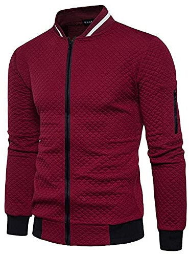 Halfword Veste à carreaux légère à manches longues et fermeture éclair pour homme Taille M à 3XL, Rouge, XXXL