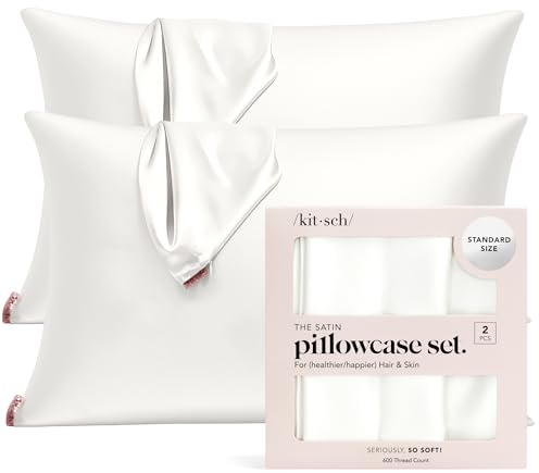 Kitsch Kissenbezug aus 100% Satin mit Reißverschluss, weicher als Seidenkissenbezug für Haar und Haut, kühlender Kissenbezug, Satin-Kissenbezug (Standard/Queen (2er-Pack), Elfenbein)
