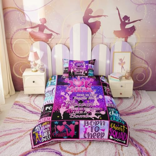 feelingyou Cheerleader Bettwäsche-Set,Mädchen tanzen lila Bettwäsche Set 155x220cm,Stilvoller Checker Betten Set für Kinder Jungen Mädchen Teenager 2St.Reißverschluss Mikrofaser