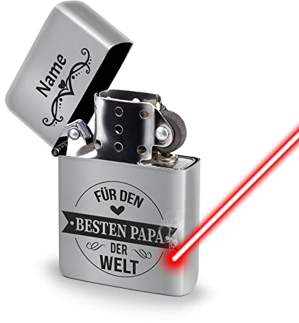 PR Print Royal Benzin-Feuerzeug selbst gestalten - mit Name gravieren - Bester Papa auf der Welt - Sturmfeuerzeug mit Gravur, Benzin nachfüllbar I Personalisiertes Geschenk, Chrom-Optik