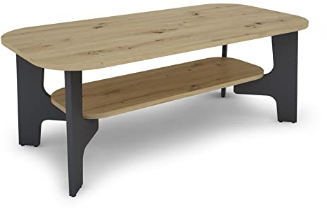 byLIVING Jonny Couchtisch Artisan Eiche, Melamin Anthrazit/mit Ablageboden, Holzwerkstoff, schwarz/braun, B 110, H 42,5, T 55