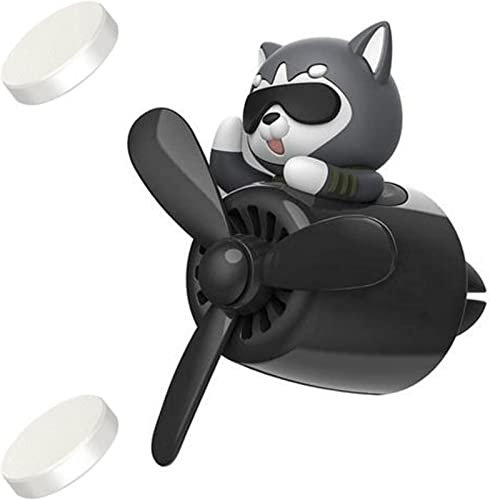 Mineatig Auto Lufterfrischer Cartoon Hund Pilot, Automotive Air Outlet Lüfterfrischer Vent Clips Aroma Diffusor, Auto Parfüm Aromatherapie Ornament Auto Zubehör(mit Dufttabletten, Schwarzer Husky)