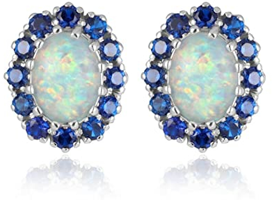 CHABER Grüne & Blaue Feueropal-Ohrstecker, Großer, Ovaler, Mit Weißen Steinen Gefüllter Ohrring