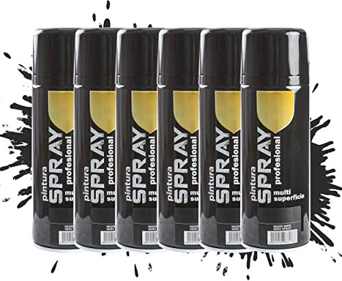 Etrexonline Pintura Spray Multicolor Profesional 400ml Adecuado Metal Madera y Plástico - Color Negro Mate (Paquete de 6)