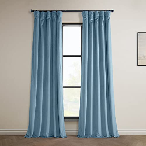 HPD Half Price Drapes Heritage Plush Velvet Curtains for Bedroom & Living Room 50 X 84, VPYC-225376-84 (1 Panel) Light Blue Taupe