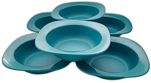 Tupperware Allegra Lot de 6 assiettes profondes 350 ml Bleu pétrole turquoise assiette de cuisine assiette à soupe pour pique-nique camping extérieur