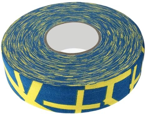 Agatige 2,5 CM x 25 M Bande Antidérapante de Hockey, Ruban de Protection pour Hockey Poteaux de Badminton de Sécurité Sportive Bâton Autocollant de Hockey sur Glace (Signe Plus Jaune)