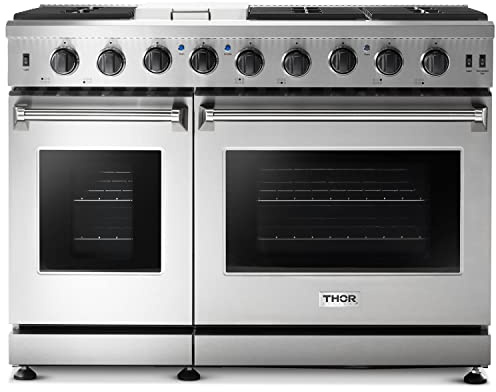 THOR Kitchen Freestanding 48-Inch Gas Range with Double Oven in Stainless Steel - Model LRG4807U + LP Conversion Kit
