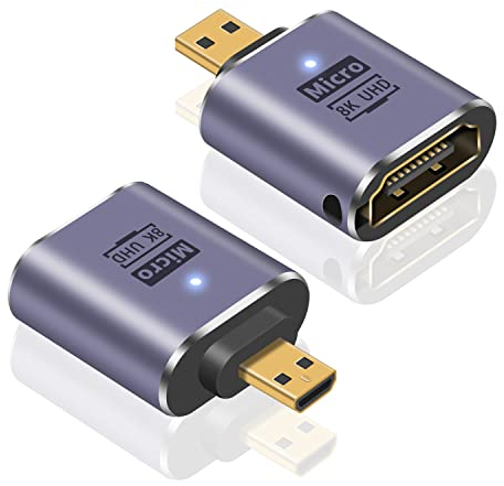 Duttek 8K Micro HDMI auf HDMI Adapter (2 Pack),Standard Micro HDMI Adapter 2.1 Version,Micro HDMI Stecker auf HDMI Buchse, Verlängerungsadapter unterstützt 8K@60Hz für Kamera,Laptop,UltraHD,3D