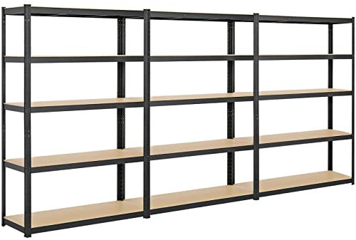 Abician Étagère Charge Lourde 875kg Étagère de Garage Rangement 5 Niveau Réglables Cadre en Métal 180 x 360 x 45cm Noir