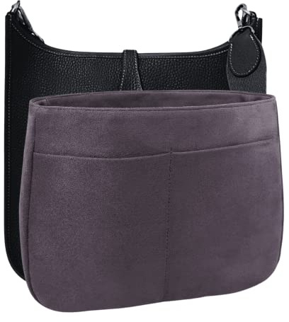 Geldbörsen-Organizer-Einsatz für Evelyne 29 Uhr Handtasche, Wildlederimitat, leicht, passt perfekt, robust, Handwäsche, behält seine Form, Geschenkideen für Frauen (lila-grau E29S)