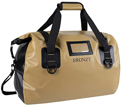 BRONZY Wasserdichter Seesack, 50 l, robuste Tasche, strapazierfähige Gurte und Griffe, großer Platz, Heißsiegel-Finish, für Camping, Kajak, Rafting, Bootfahren, Reisen (Khaki)