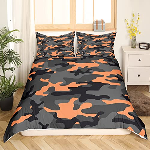 Loussiesd Armee Camo Bettwäsche Jugendliche Kinder JungenTeens Camo Tarnung Bettwäsche 135x200cm Mädchen Orange Schwarz Grau Dekor Leichte Bettbezug Set Bunte Camouflage Muster Bettwäsche 2Stück