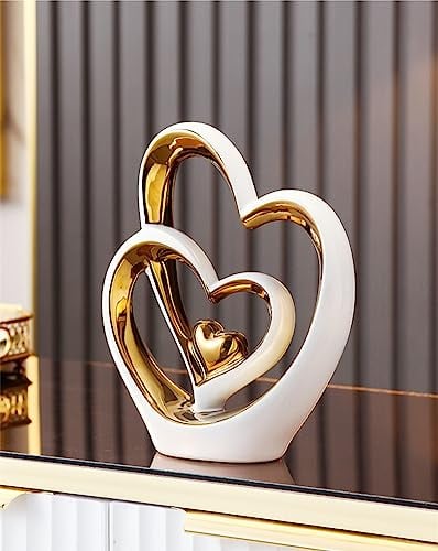 Double Heart Ornament,Double Heart Ceramic Statue,Home Decoration sculpture,Creative Home Modern Gift Office Living Room Decoration Collection Souvenir,Gift.