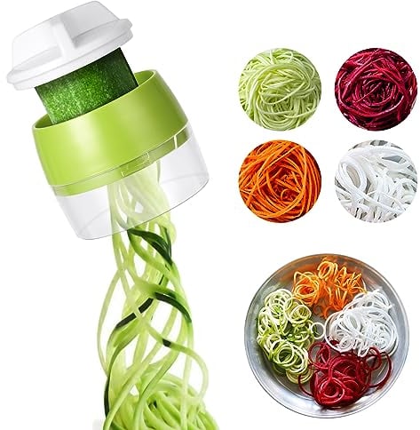AUAUY Cortador de Verduras, 4 en 1, Espiralizador de Mano, Rallador Multifuncional, Cortadora para Zanahoria, Fruta, Pepino, CalabacíN, Fideos
