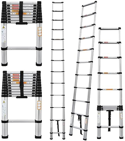 2.6M/8.5FT Multi Step Aluminium Ladder Telescopic Ladder, Extendable Loft Ladders Portable Telescoping Ladder Foldable Steps Ladder with EN131 Standard for RV Loft