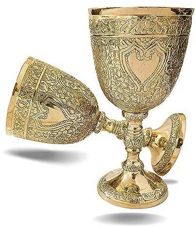 ANTIQUANA Verre à vin royal en laiton massif fait à la main - Décoration médiévale - Calice gothique - Élégant verre à vin médiéval pour mariage Game of Thrones - Lot de 1