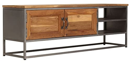 Mobile Soggiorno Tv,Mobile Tv Altomobile Porta Tv In Teak Recuperato E Acciaio 120x30x40cmadatto Per Camera Da Letto, Soggiorno, Sotto La Tv, Ufficio, Sala Riunioni