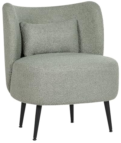 Beliani Wohnzimmer Sessel Gebogene Rückenlehne Glam Design Boucle Polsterung Schwarze Beine Grün Otsby