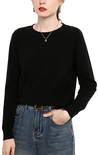 e-girl Pull Cachemire 95% Femme Col Rond Noir Solide Couleur Tricoté en Vrac Manches Longues Fin Pull en Cachemire et Laine,36,MZ2016