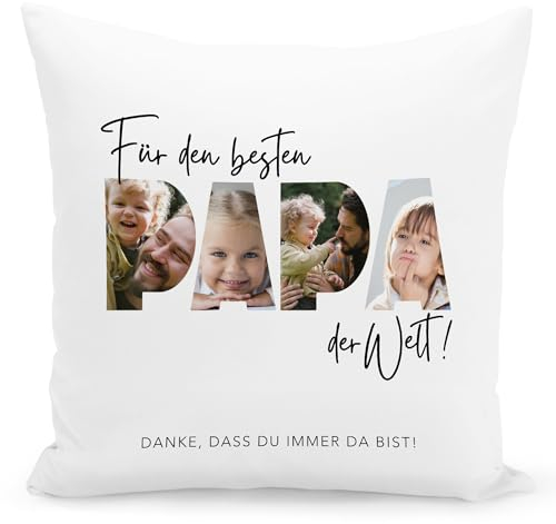 DEL MÀ Unique & Personal Papa Kissen mit Foto Bedrucken Lassen Fotogeschenk Fotokissen personalisiert Deko Kissen mit Bild Geschenk für Vater Vatertagsgeschenk 40x40 cm inkl. Füllung und Bezug