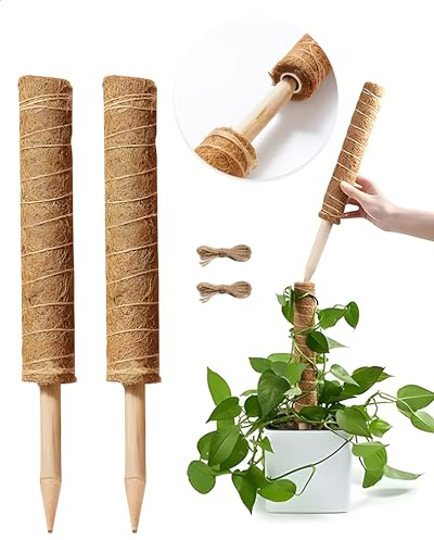 Sunnytree - 2 Stück Moosstab - Pflanzstab - 2 x 40 cm - Ausziehbar - Rankhilfe für Monstera und Kletterpflanzen - Geeignet für Zimmerpflanzen - Natürlicher Kokosstab