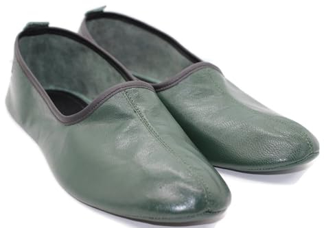 Akdam Zapatillas de cuero para mujer, color verde oscuro, zapatos tradicionales para casa, mocasín descalzo, zapatos de tai chi, Verde oscuro, 39 EU