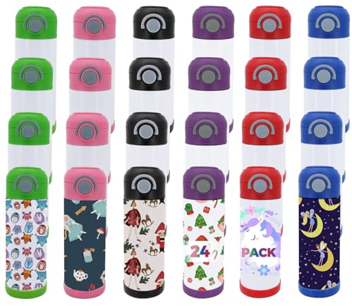 Lilsofee 24 Pack 12 OZ Sublimation Straw Sippy Cup Spill Proof Blank Tumblers Mixed Color Stainless Steel Thermos for Hot Drinks Wholesale Bulk Double Wall Vacuum Insulated Water Bottle for School