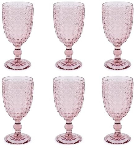 Evviva Calici Vino, Set da 6, Bicchieri Vino in Vetro Colorato, Calici Vino Particolari, Moderni, Capacità 350 ml, Lavabili in Lavastoviglie. Colore: Rosa