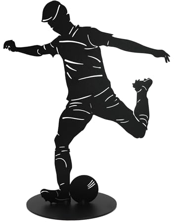 Rostikal Fußballer Figur 40 cm schwarz Metall Fußball Deko Skulptur Garten Wohndeko
