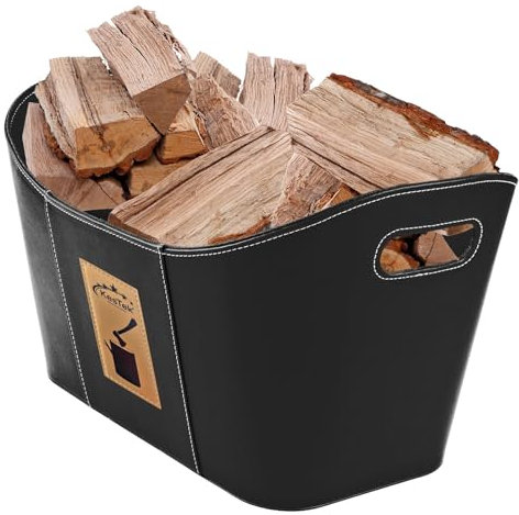 Kestek Brennholzkorb Salzburg schwarz 530x350x310 mm - Kaminholzkorb, Holztragekorb, Feuerholzkorb, Aufbewahrung für Holzlagerung