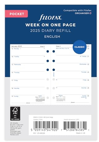 Filofax Pocket english WEEK ON 1 PAGE DIARY 2025