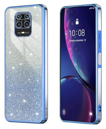 BEEJTUNY Case for Redmi Note 9S / Redmi Note 9 Pro, Transparent Protective Cover with Gradient Glitter, Soft and Beautiful Bumper Shell, Stylish Shockproof Cover. Blue
