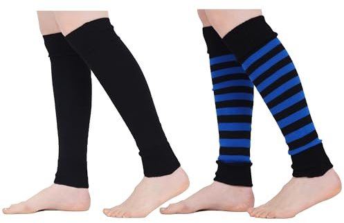 Mysocks Leg Warmers Soft Stylish Fancy Winter 80s Party Dance Long Striped Legwarmers for Women Girls Ladies Striped Blue Black