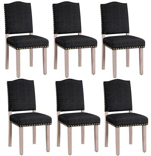 Yaheetech 6er Set Esszimmerstühle Stühle gepolstert, Modern Küchenstuhl bequemer Polsterstuhl, belastbar bis 136 kg, fürs Esszimmer/Küche/Wohnzimmer, schwarz