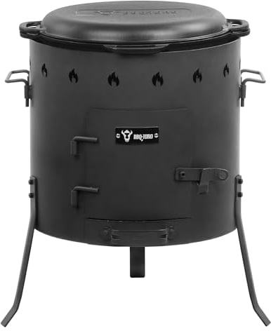 BBQ-Toro Kazan Olla de Hierro Fundido 19 Litros con Estufa Kazan Ø 45 cm | Olla de Hierro Fundido XXL con Tapa | Hervidor de Goulash, Estufa de Exterior | Estufa de Leña, Uchag, Uchak | Camping