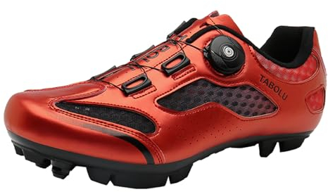 JiuQing Mountainbike-Schuhe Für Herren Damen Für Drinnen Und Draußen Kompatibel Mit 2-Schrauben-SPD-Cleats,Rot,36 EU