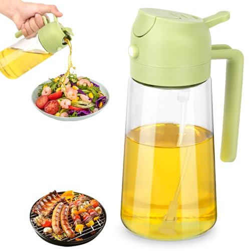 LOBVABA 2 in 1 Spruzzatore Olio e Dosatore Olio,470ml Spruzzino Olio per Friggitrice Aria,per Friggitrice Aria,Bbq, Cucinare, Forno, Grigliare, Insalata,Bottiglia di Olio d'oliva in Vetro
