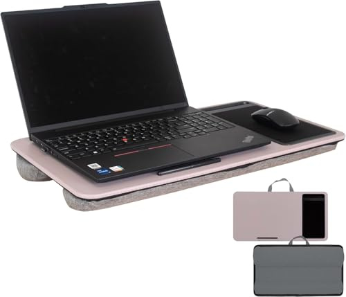 HYFIVE Plateau pour ordinateur portable avec coussin pour ordinateur portable, tablette portable, tapis de souris intégré et emplacement pour téléphone portable pour lit, table, canapé, rose pâle