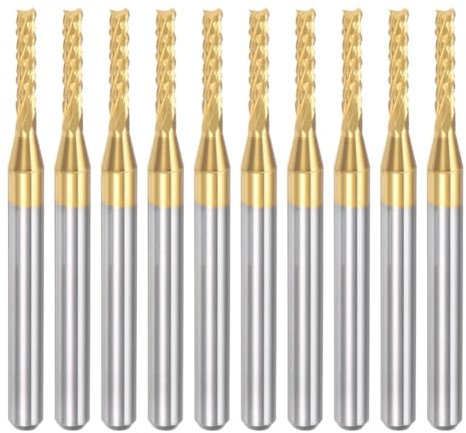 Goorvoucs 10 Stück Titanbeschichtete Hartmetall-Schaftfräser, Gravurfräser, CNC-Fräser für Leiterplattenmaschinen, 1/8 Schaft 1,8 mm