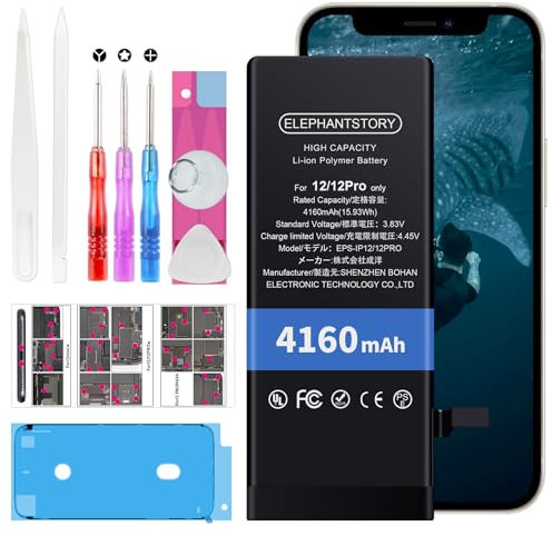 Batterie pour Phone 12/12 Pro 4160mah Haute Capacité Batterie A2403 A2404 A2172 A2402 Batterie de Remplacement Interne avec kit de Réparation Complet Guide et Plaque à vis