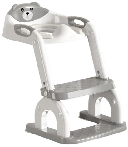 Grismire Sedile WC per bambini, pieghevole, con scaletta regolabile in altezza, cuscino in poliuretano con paraspruzzi, antiscivolo, 2 in 1, colore: grigio