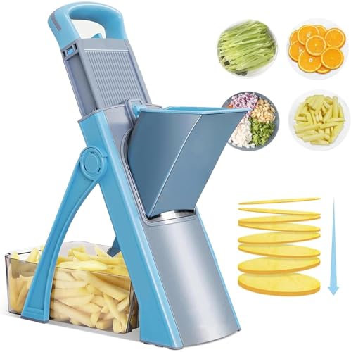 LIULIQ Upgrade Safe Mandoline Slicer Plus, Verstellbarer Gemüsezerkleinerer Lebensmittelschneider mit rutschfester Silikonbasis, 4 ModiDick und dünn, kann geschnitten werden, perfekt für Kartoffeln,