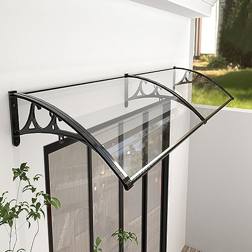 Tenda da sole per porta d'ingresso, con staffe in alluminio trasparente, 60 x 370 cm
