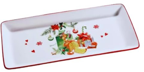 Plat de service en céramique décoré de motifs de Noël, rouge et blanc