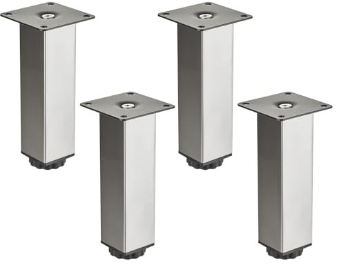 4 pièces SOTECH Pieds de meuble ZULU 38 x 38 x 150 mm aspect inox, charge admissible 100 kg par pied, pieds de vitrine Pieds de socle Pieds d'armoire