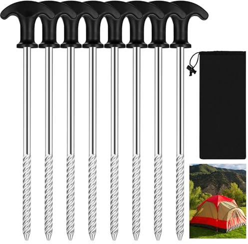 8 Pcs Tent Pegs Metal Heavy Duty for Hard Ground Pegs, Camping Pegs, Awning Pegs, Screw in Tent Pegs Heavy Duty Pegs, Rock Pegs Ground Stakes for Tent Tarpaulin Garden Hiking Camping Stakes