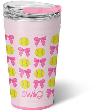 Swig Life Partybecher, stapelbar, isoliert, Reise-Kaffeebecher mit EZ-Schieberdeckel, Becherhalter-freundliche Reise-Thermoskanne, Edelstahl, 680 ml, wiederverwendbarer Kaffeebecher (Pitch Hit Run)