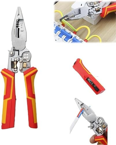 Alicates pelacables 9 en 1,Pelacables con Comprobador de Tensión,actualiza el stripper de alambre multifuncional, 9 en 1 Pelacables Electricista Profesional, Alicates Cortadores de Cables (A)